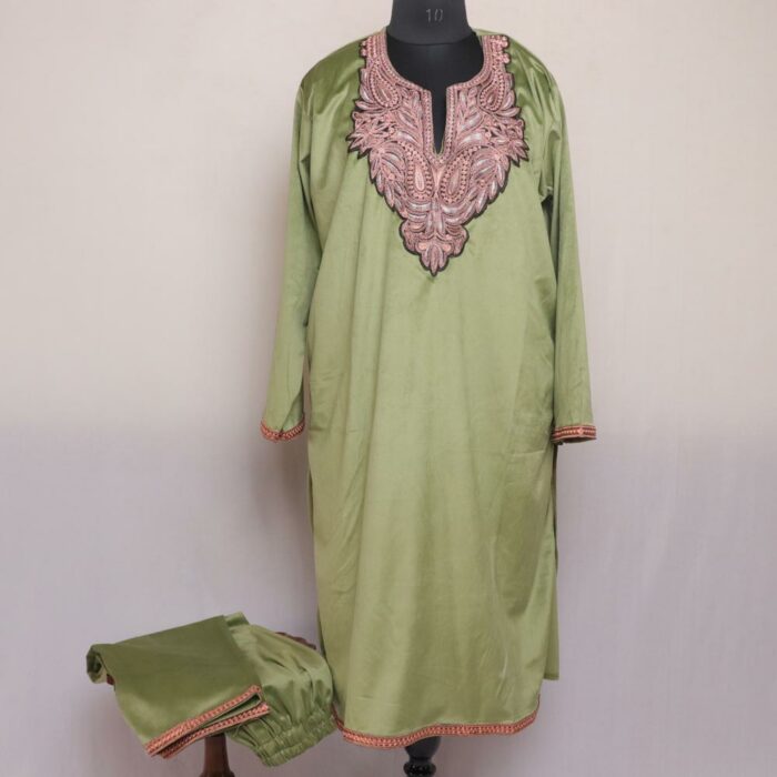 Green Shahi Velvet 2pc Phiran Co-ord Set with Tilla