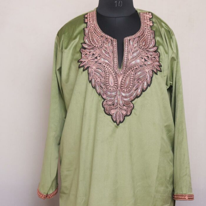 Green Shahi Velvet 2pc Phiran Co-ord Set with Tilla - Image 2