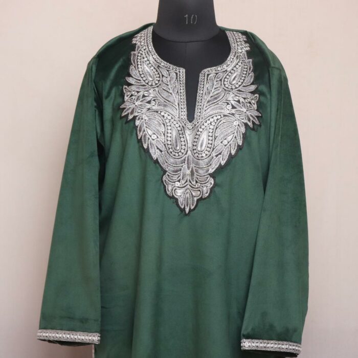 Green Miri Velvet 2pc Phiran Co-ord Set with Tilla - Image 2