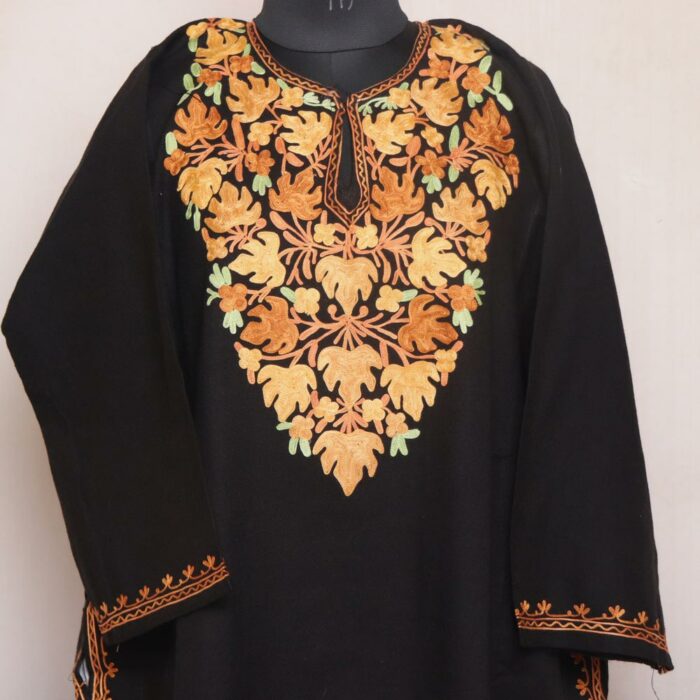 Black Chinari Harud Kashmiri Pheran with Aari Embroidery