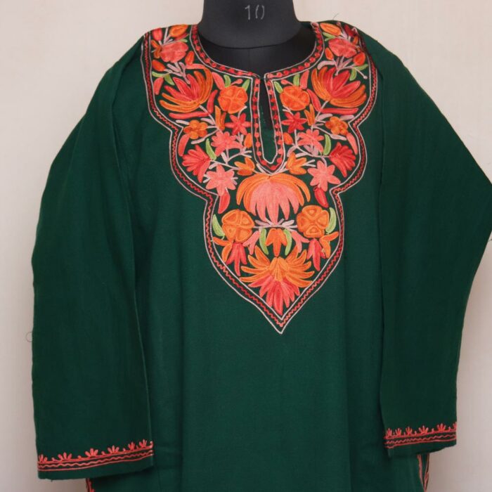 Dark Green Kashmiri Pheran with Aari Embroidery