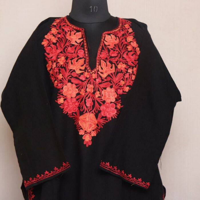 Black Chinari Kashmiri Pheran with Aari Embroidery