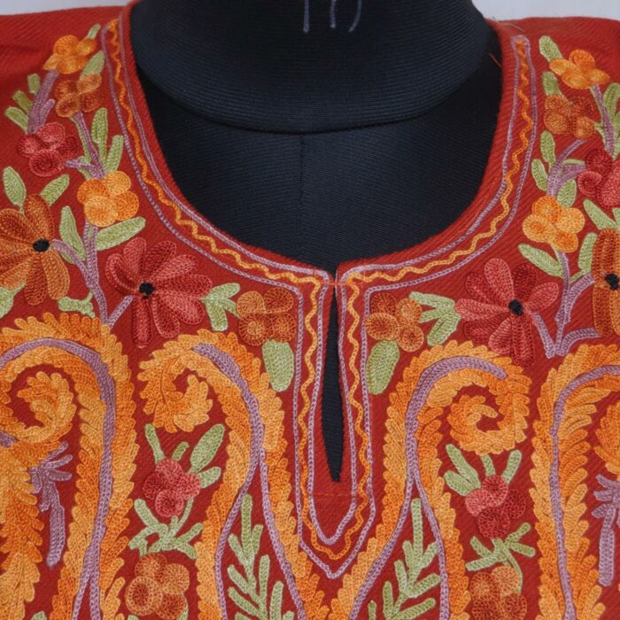 Rust Orange Kashmiri Pheran with Aari Embroidery - Image 3