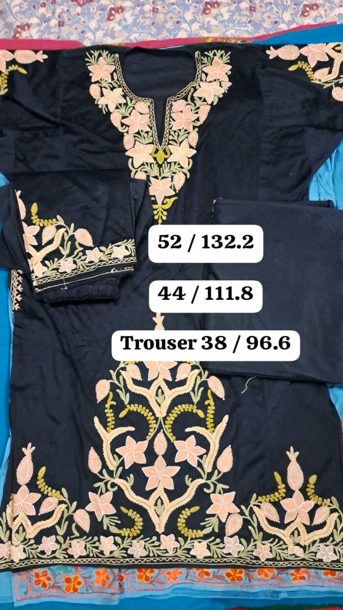 Black 3Pc Pheran Velvet Set with Aari Embroidery - Image 4