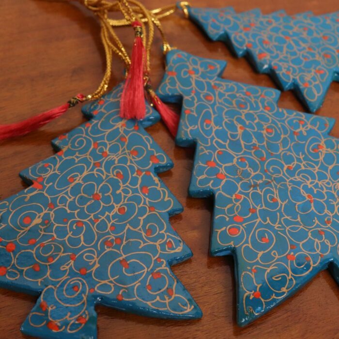 Paper Mache Set of 3 Christmas Trees, Ornaments Decor - Image 2