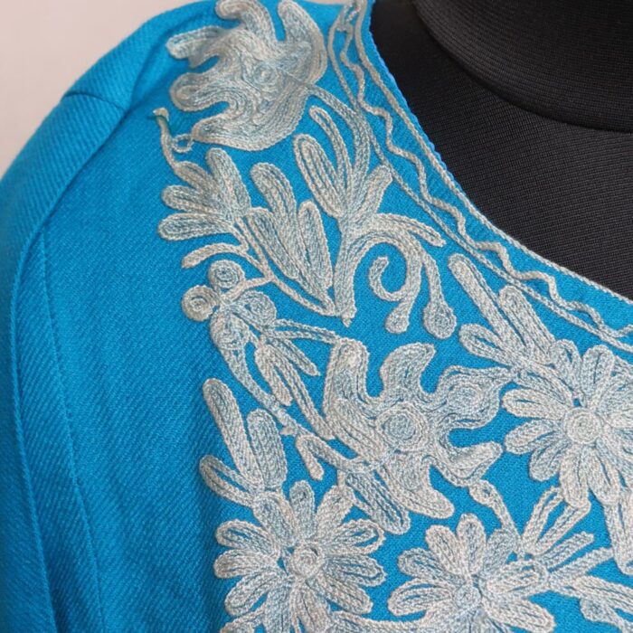 Blue Cashmilon Pheran with Aari Embroidery - Image 3