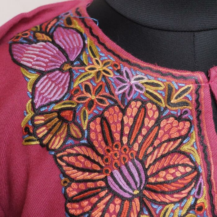 Pink Aari Handwork Pure Wool Kashmiri Pheran - Image 3