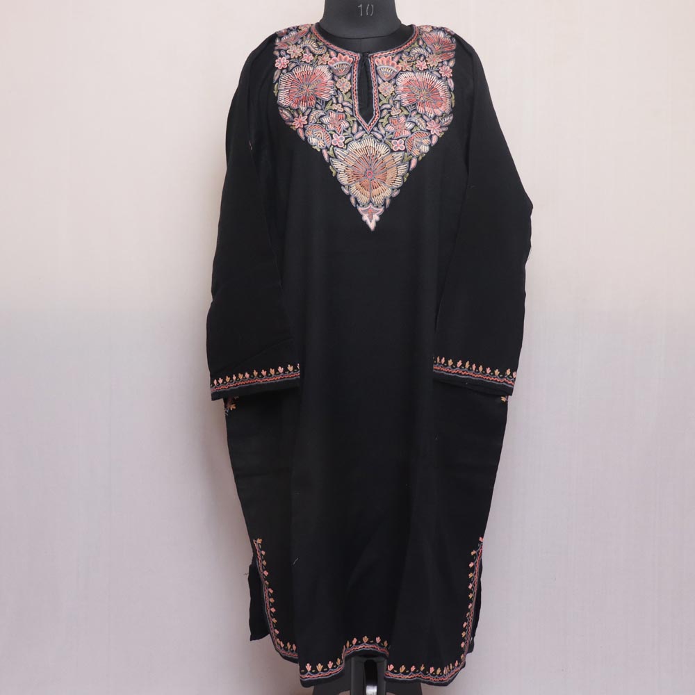 Black Aari Handwork Pure Wool Kashmiri Pheran - Gyawun