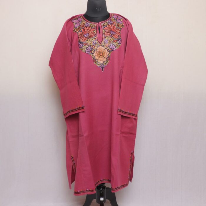 Pink Aari Handwork Pure Wool Kashmiri Pheran - Image 2