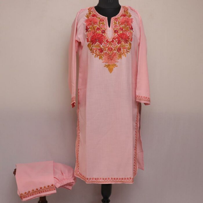 Light Pink Ruby Cotton Aari Kashmiri Co-ord Set