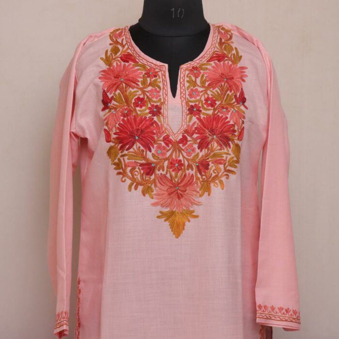 Light Pink Ruby Cotton Aari Kashmiri Co-ord Set - Image 2