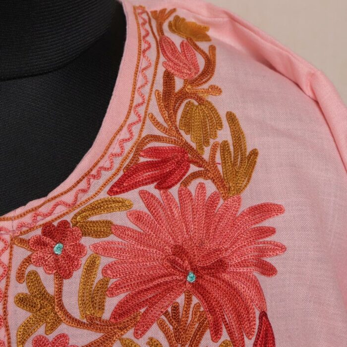 Light Pink Ruby Cotton Aari Kashmiri Co-ord Set - Image 3