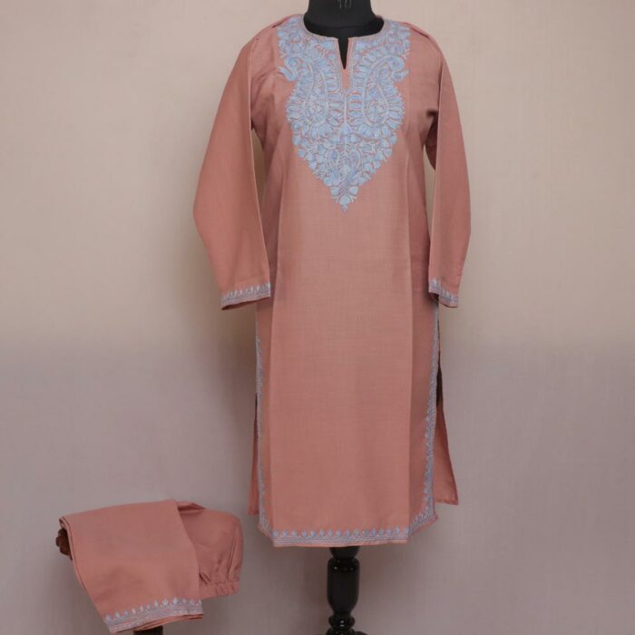 Light Peach Ruby Cotton Aari Kashmiri Co-ord Set