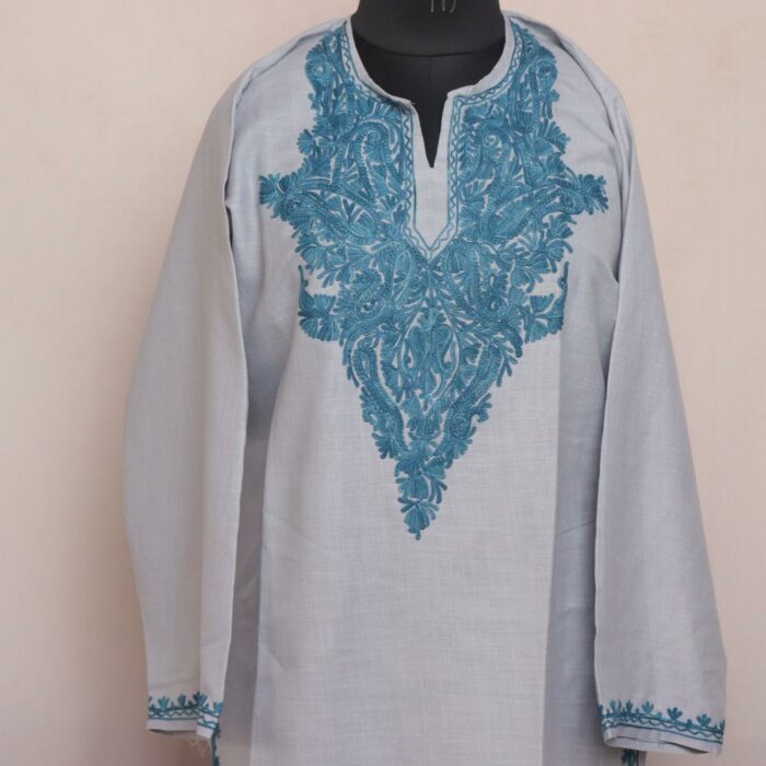 Grey Ruby Cotton Aari Kashmiri Co-ord Set