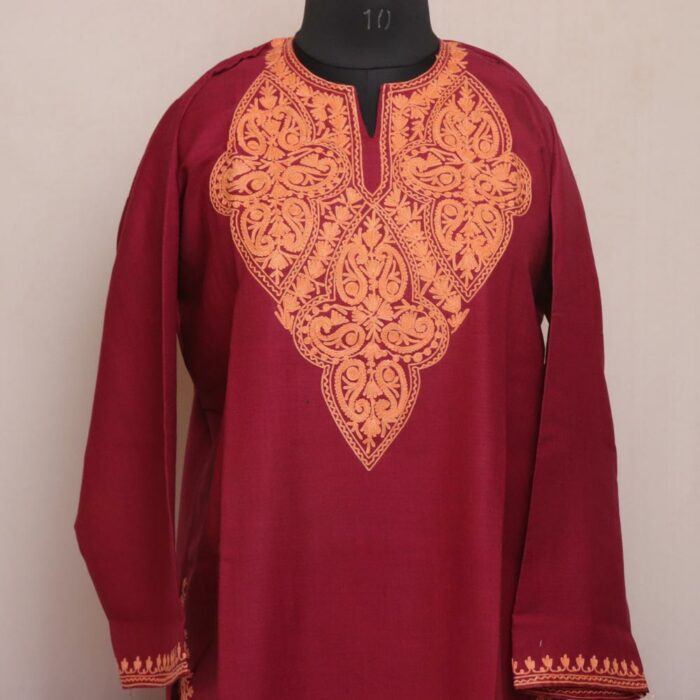 Maroon Ruby Cotton Aari Kashmiri Co-ord Set - Image 2