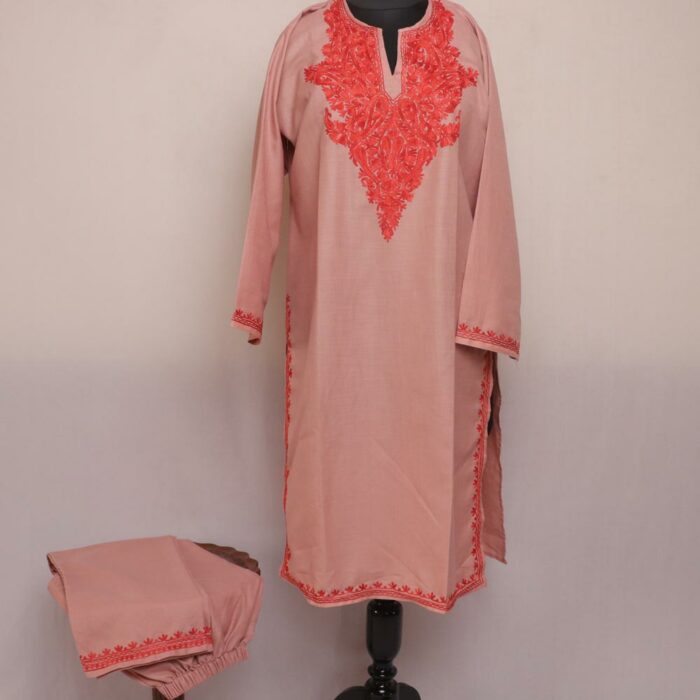Light Peach Ruby Cotton Aari Co-ord Set