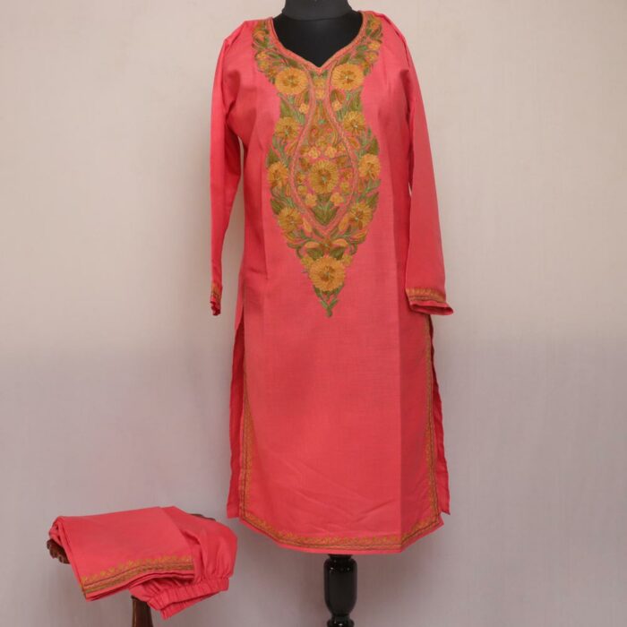 Pink Ruby Cotton Aari Kashmiri Co-ord Set
