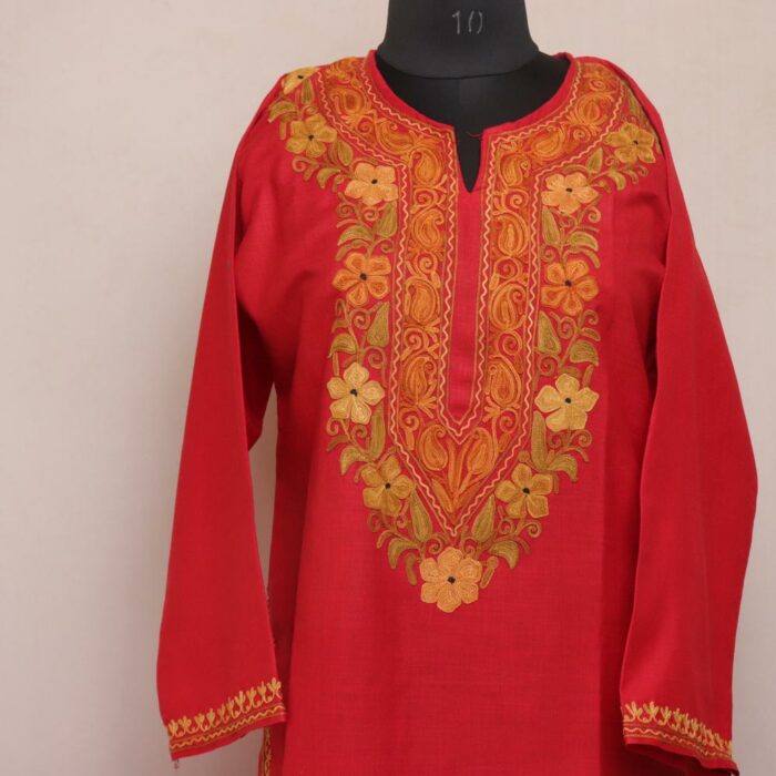 Red Ruby Cotton Aari Kashmiri Co-ord Set - Image 2