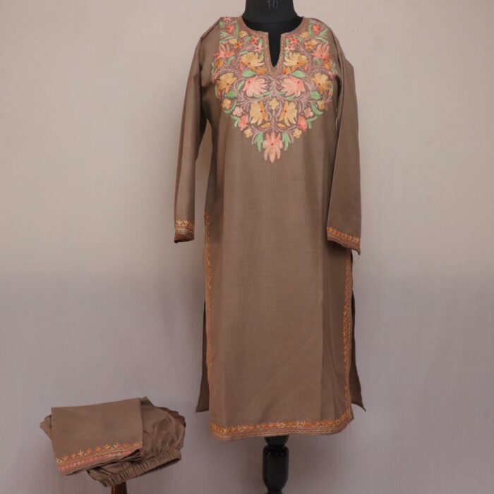 Beige Ruby Cotton Aari Kashmiri Co-ord Set