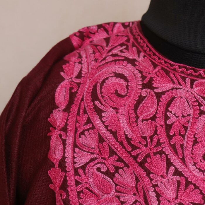 Dark Maroon Ruby Cotton Aari Kashmiri Co-ord Set - Image 3