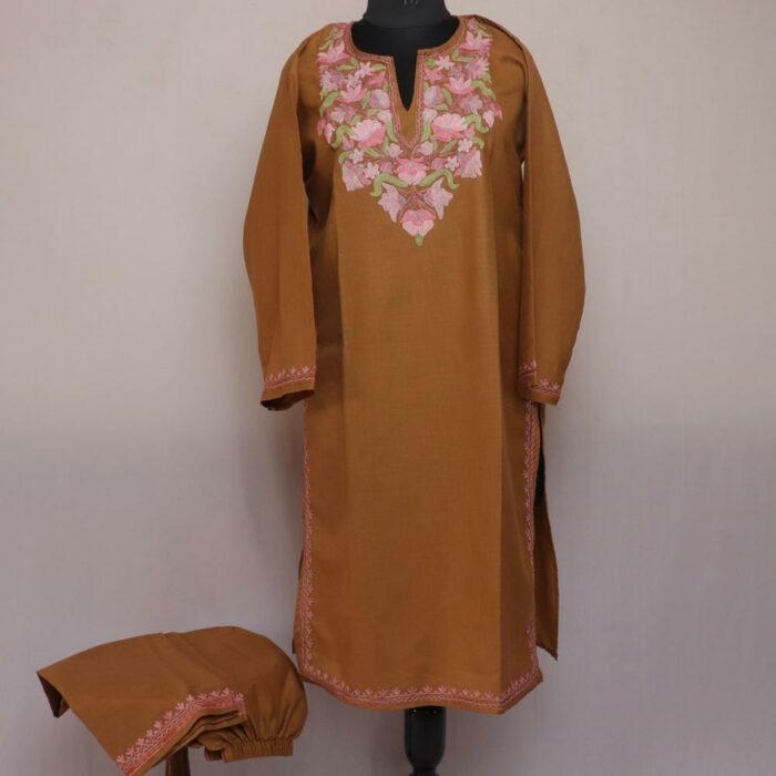 Brown Ruby Cotton Aari Kashmiri Co-ord Set