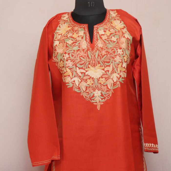 Rust Orange Ruby Cotton Aari Kashmiri Co-ord Set - Image 2