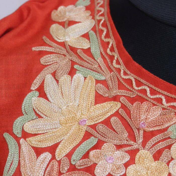 Rust Orange Ruby Cotton Aari Kashmiri Co-ord Set - Image 3