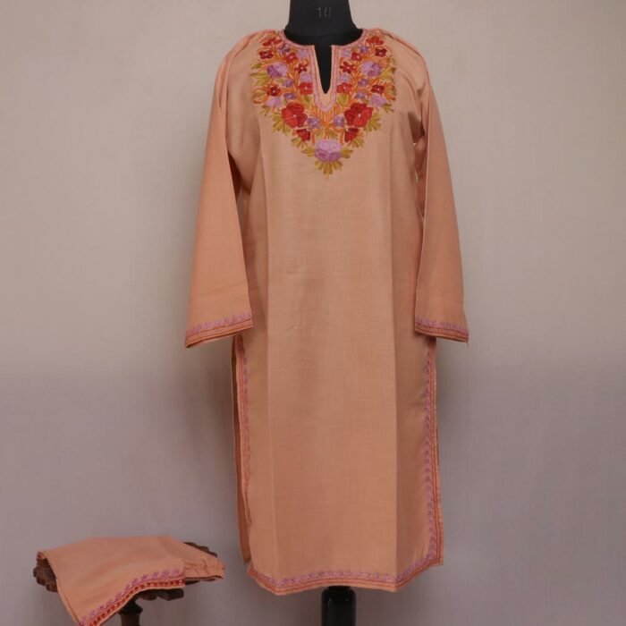 Light Peach Ruby Cotton Aari Kashmiri Co-ord Set