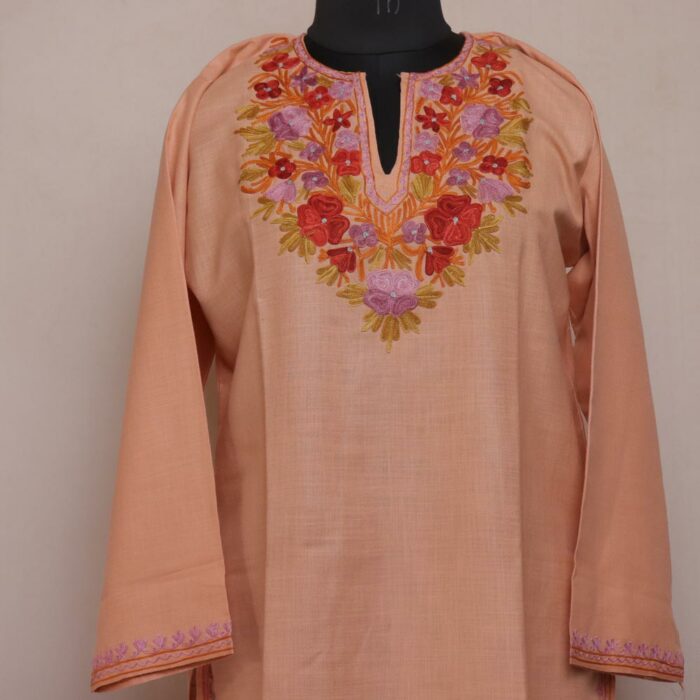 Light Peach Ruby Cotton Aari Kashmiri Co-ord Set - Image 2