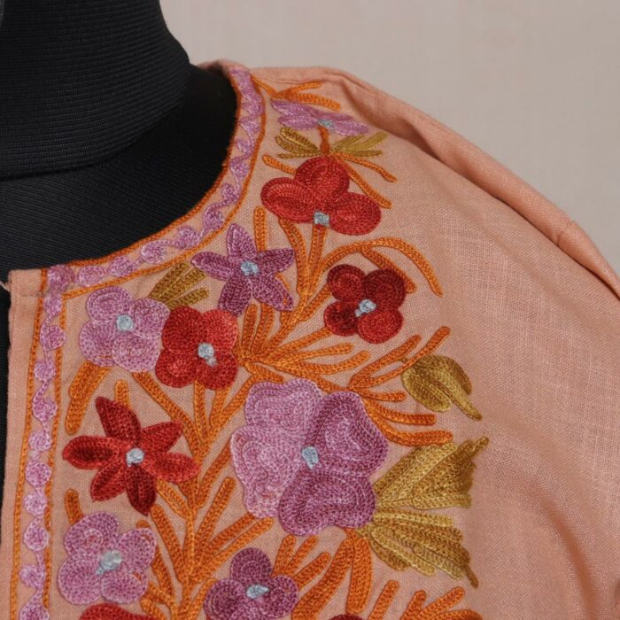 Light Peach Ruby Cotton Aari Kashmiri Co-ord Set - Image 3