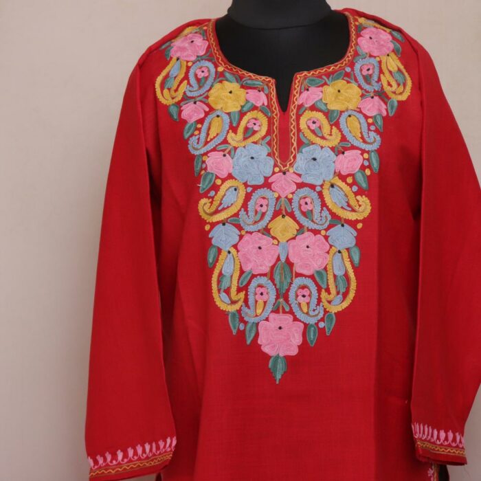 Red Ruby Cotton Aari Kashmiri Co-ord Set - Image 2