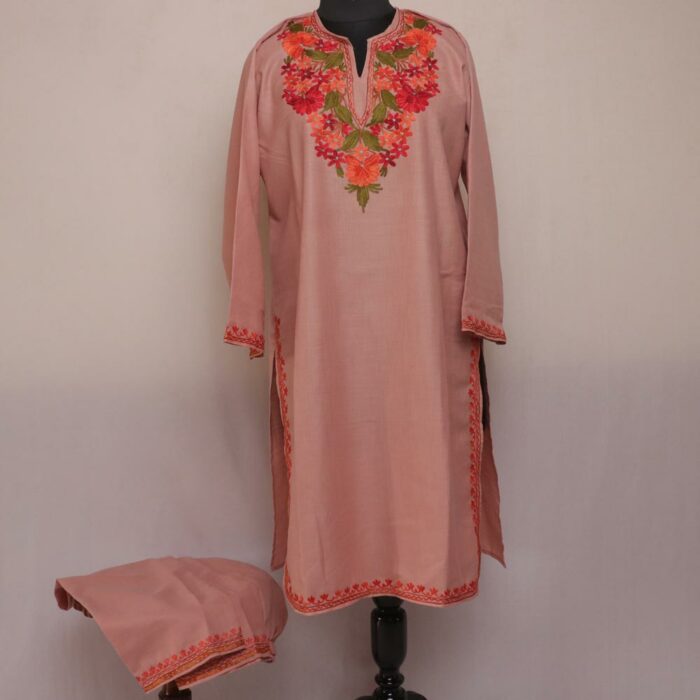 Pastel Pink Ruby Cotton Aari Kashmiri Co-ord Set