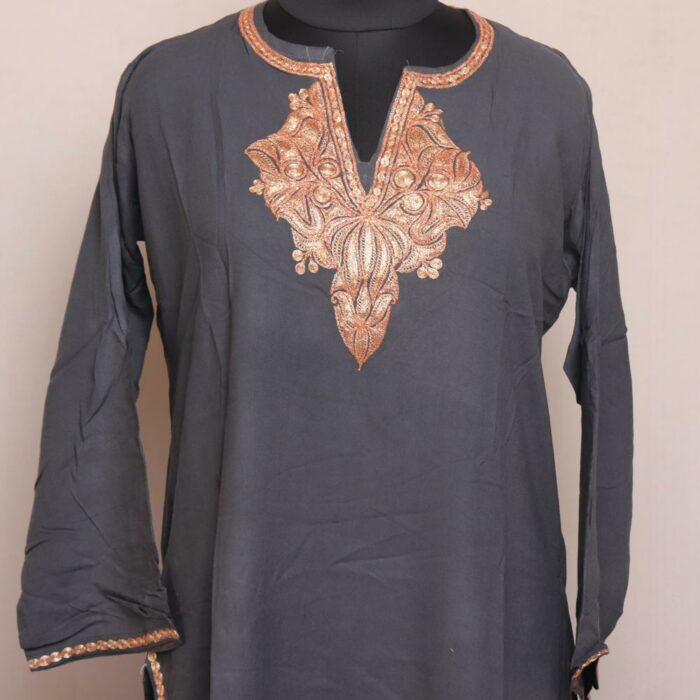 Dark Grey Rayon Cotton Tilla Kashmiri Co-ord Set - Image 2