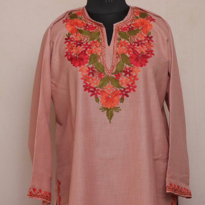 Pastel Pink Ruby Cotton Aari Kashmiri Co-ord Set - Image 2