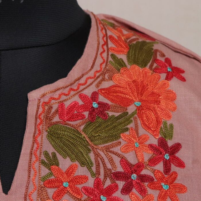 Pastel Pink Ruby Cotton Aari Kashmiri Co-ord Set - Image 3
