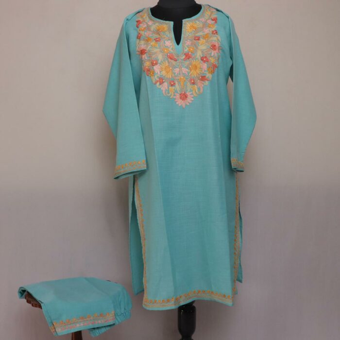 Blue Ruby Cotton Aari Kashmiri Co-ord Set