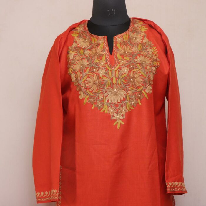 Orange Ruby Cotton Aari Kashmiri Co-ord Set - Image 2