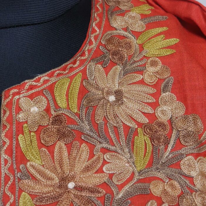 Orange Ruby Cotton Aari Kashmiri Co-ord Set - Image 3