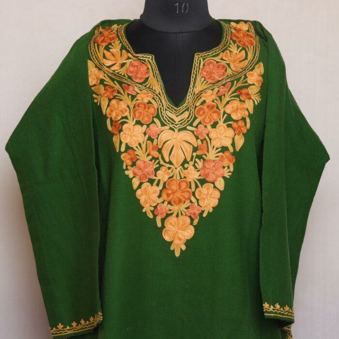 Dark Green Shahi Kashmiri Pheran with Aari Embroidery - Image 2