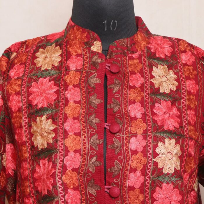 Maroon Aari Cashmilon Kashmiri Short Jacket - Image 2