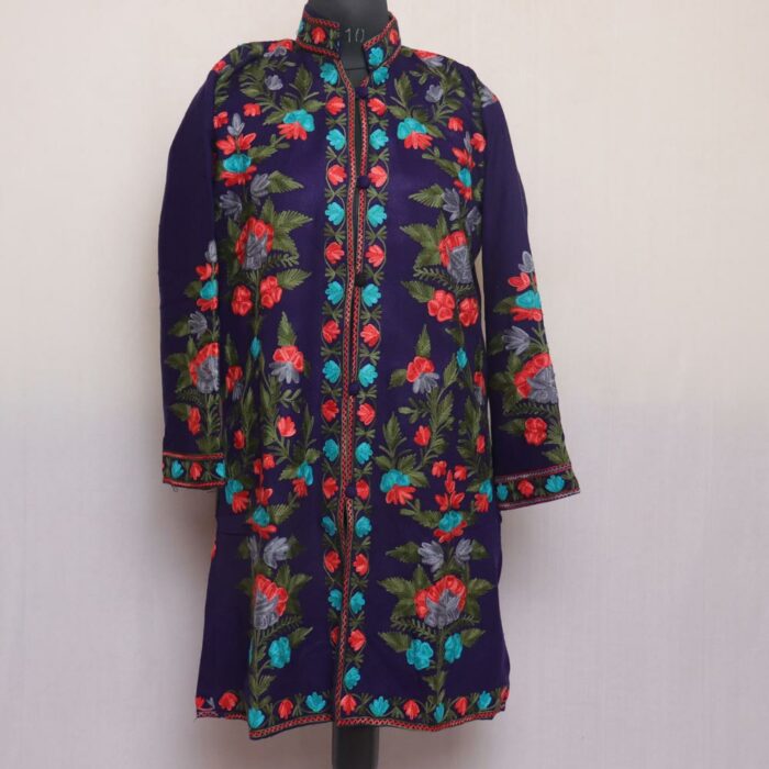 Dark Blue Bodh Posh Aari Cashmilon Kashmiri Jacket