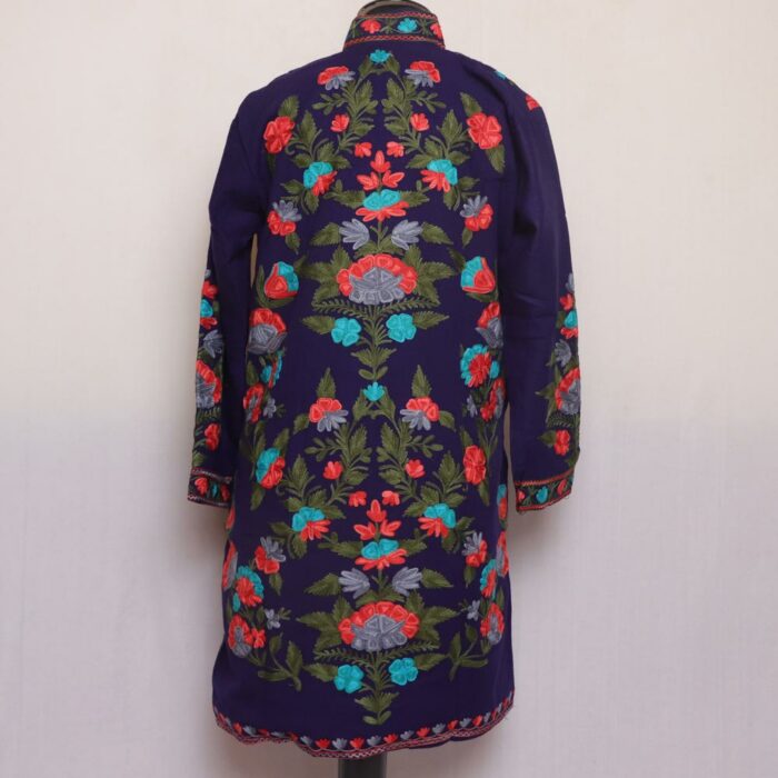 Dark Blue Bodh Posh Aari Cashmilon Kashmiri Jacket - Image 2