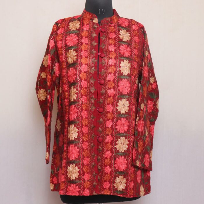 Maroon Aari Cashmilon Kashmiri Short Jacket