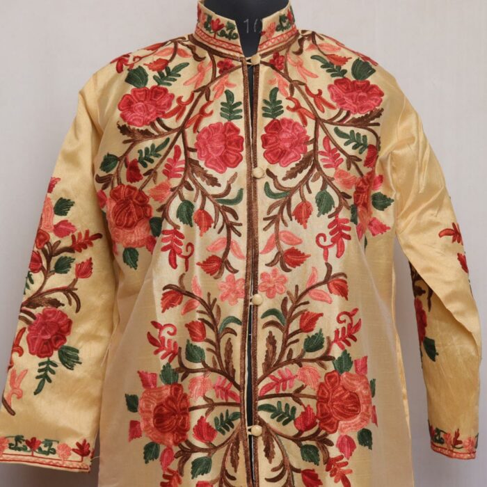 Golden Yellow Silk Aari Jacket - Image 2