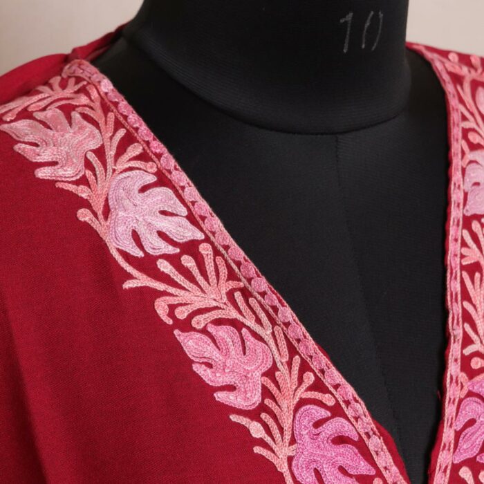 Maroon Chinari Kashmiri Kaftan with Aari Embroidery - Image 3
