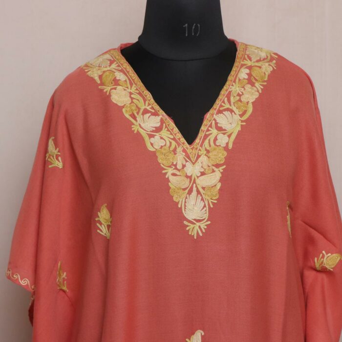 Peach Pink Kashmiri Kaftan with Aari Embroidery - Image 2