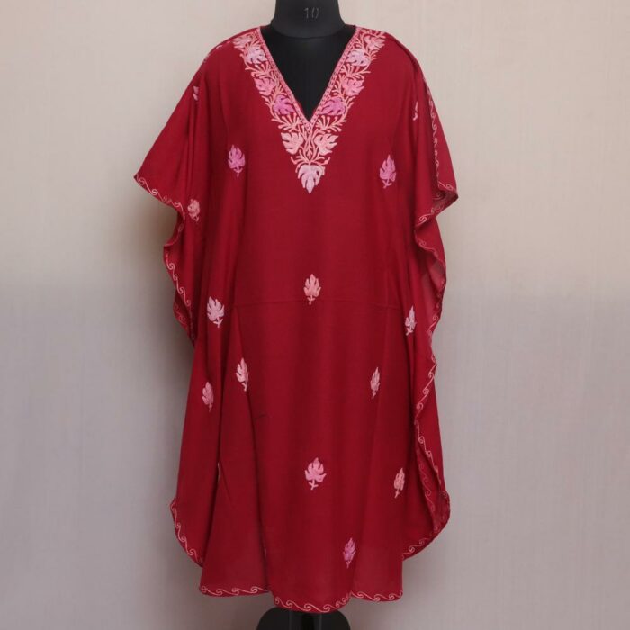 Maroon Chinari Kashmiri Kaftan with Aari Embroidery
