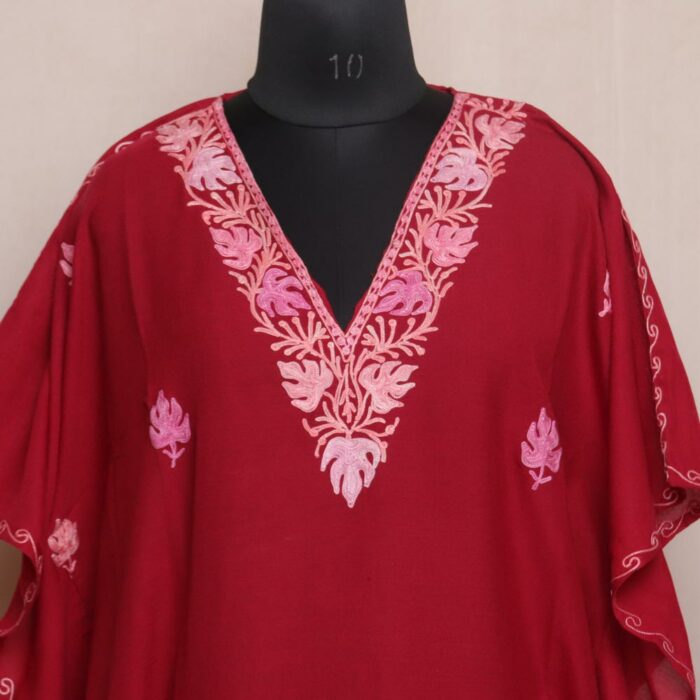 Maroon Chinari Kashmiri Kaftan with Aari Embroidery - Image 2