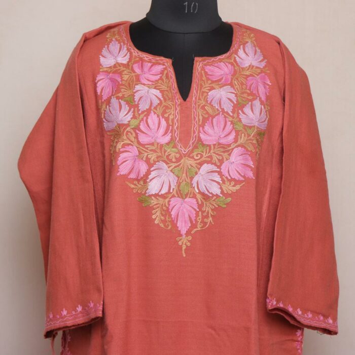 Kashmiri Pheran Light Pink Cashmilon Aari Pheran