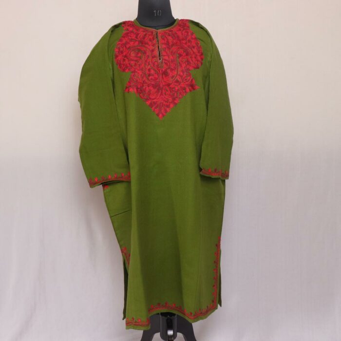 Green Cashmilon Kashmiri Pheran with Aari Work - Image 2